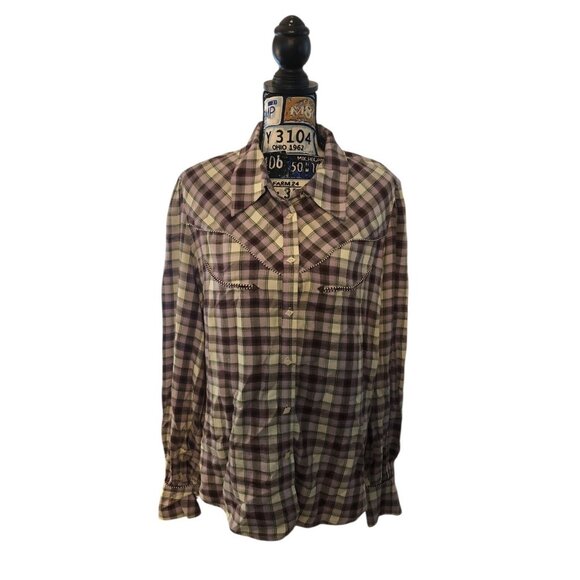 Shyanne Unique Accent Purple Western Cowgirl Long Sleeve Button Down Shirt Sz XL - Picture 2 of 16